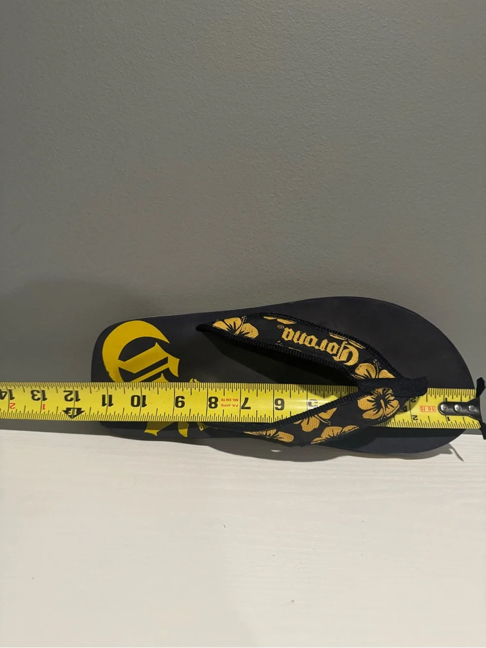 Corona Black and Yellow Hibiscus Flip Flops see photos for measurement